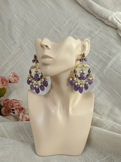 Royal Purple Stone Chandbali Earrings – Handcrafted Festive Wear Jewellery